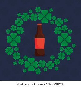 beer bottle with clovers wreath