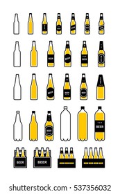 Beer bottle colored icon set.