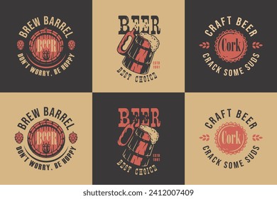 Beer bottle corks ,craft beer mug and brewing emblems set