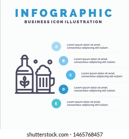 Beer, Bottle, Cup, Ireland Line icon with 5 steps presentation infographics Background. Vector Icon Template background
