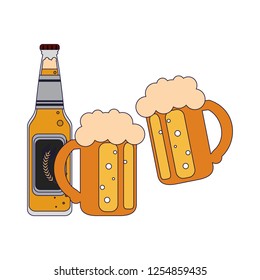 Beer bottle and cups