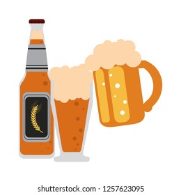 Beer bottle and cups