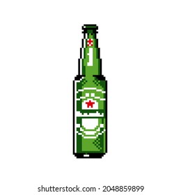 Beer Bottle Drink Alchohol Spirit In 8bit Pixel Art Style