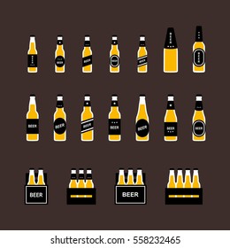 Beer bottle flat colored icon set