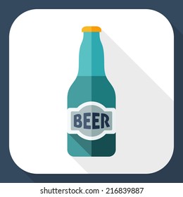 Beer bottle flat icon with long shadow