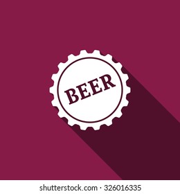 Beer bottle flat icon with long shadow. Vector Illustration