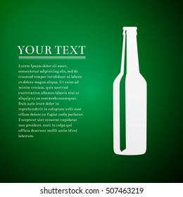 Beer bottle flat icon on green background. Vector Illustration