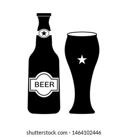 beer bottle and glass, alcohol drink icon