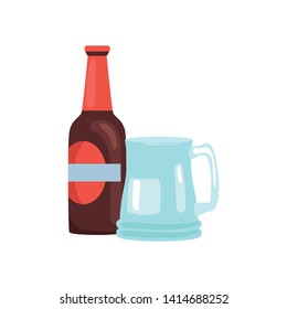 Beer bottle and glass color vector icon. Flat design