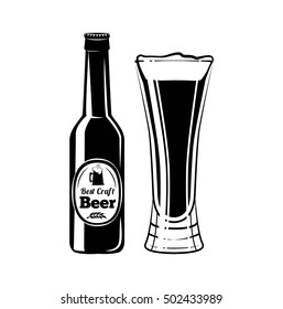 Beer Bottle and Glass. Design Element. Alcohol Design Element. Drinks. An Isolated Object. Vector Illustration