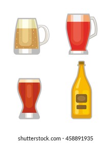 Beer bottle, glass and different types of beer label