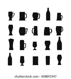 Beer bottle, glass and different types of beer label