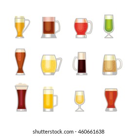 Beer bottle, glass and different types of beer label