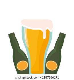 beer bottle and glass foam cold drink