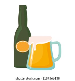 beer bottle and glass foam drink