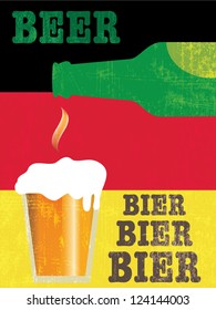 Beer bottle and glass with German flag in the background poster