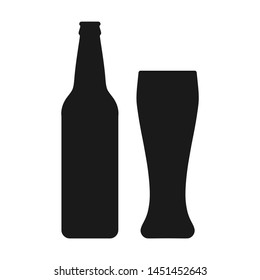 Botella de cerveza e icono gráfico de vidrio. Frasco de cerveza y signo de vidrio aislado sobre fondo blanco. Ilustración del vector