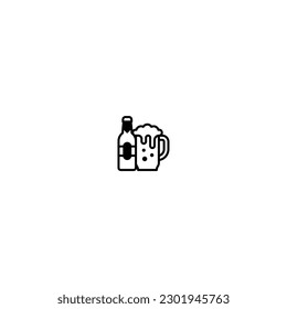 beer bottle and glass icon with black color