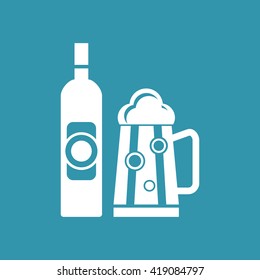 Beer Bottle & Glass Icon. Eps-10.