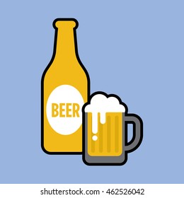 beer bottle with glass icon in flat style