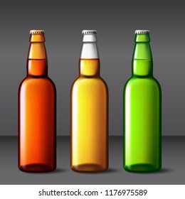 Beer bottle glass isolated on background. Vector packaging mockup with realistic bottle