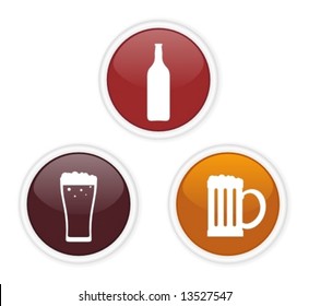 Beer bottle, glass, and jug icons.