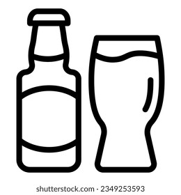 Beer bottle and glass line icon. Lager bottle with glass vector illustration isolated on white. Alcohol outline style designed for and app.