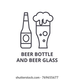 beer bottle and beer glass line icon, outline sign, linear symbol, vector, flat illustration