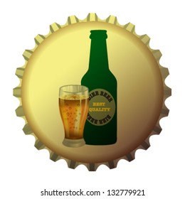 Beer bottle with beer glass on beer cap vector