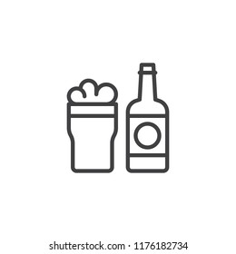 Beer bottle and glass outline icon. linear style sign for mobile concept and web design. Pint of beer glass simple line vector icon. Symbol, logo illustration. Pixel perfect vector graphics