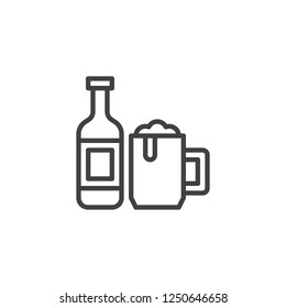 Beer bottle and glass outline icon. linear style sign for mobile concept and web design. Bottle and mug of beer simple line vector icon. Symbol, logo illustration. Pixel perfect vector graphics