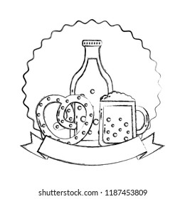 beer bottle glass and pretzel oktoberfest emblem