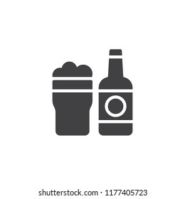 Beer bottle and glass vector icon. filled flat sign for mobile concept and web design. Pint of beer glass simple solid icon. Symbol, logo illustration. Pixel perfect vector graphics