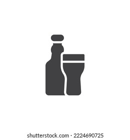 Beer bottle and glass vector icon. filled flat sign for mobile concept and web design. Beer alcoholic drink glyph icon. Symbol, logo illustration. Vector graphics