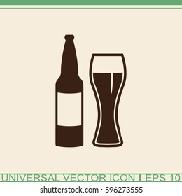 Beer bottle with glass vector icon.