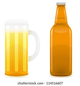 beer bottle and glass vector illustration isolated on white background