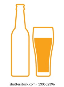 Beer bottle and glass - vector illustration