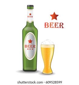 beer bottle , beer glass vector illustration
