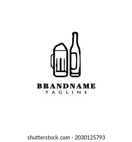 beer bottle and glasses logo icon design template modern vector illustration