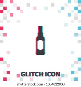 Beer bottle  glitch effect vector icon.