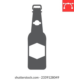 Icono de glifo de botella de cerveza, oktoberfest y bebida alcohólica, icono del vector de botella de vidrio, gráficos vectoriales de cerveza embotellados, signo sólido de trazo editable, eps 10.