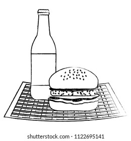 beer bottle and hamburger