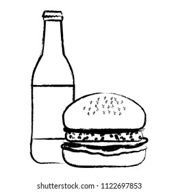 beer bottle and hamburger