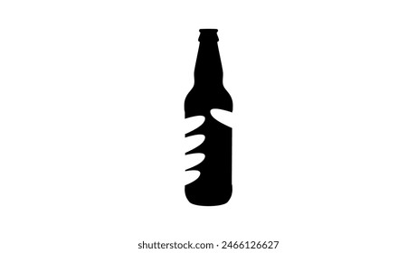 Beer Bottle in hand, black isolated silhouette