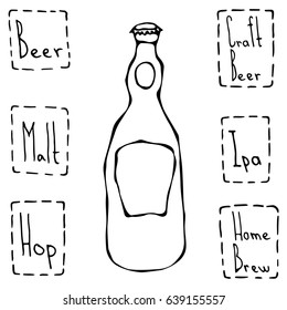 Beer Bottle. Hand Drawn Vector Illustraition.