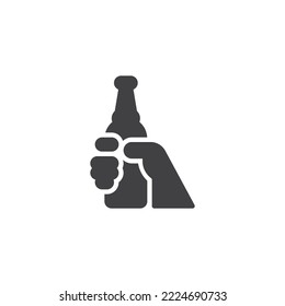 Botella de cerveza en el icono del vector de mano. signo plano relleno para concepto móvil y diseño web. Icono de glifo con botella de cerveza de mano. Símbolo, ilustración del logotipo. Gráficos vectoriales