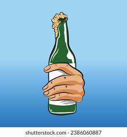 beer bottle with hand vector illustration