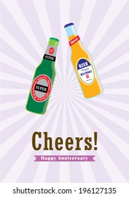 beer bottle happy anniversary cheers poster illustration