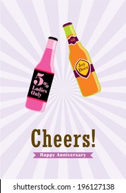 beer bottle happy anniversary cheers poster illustration