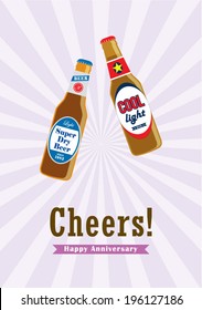 beer bottle happy anniversary cheers poster illustration
